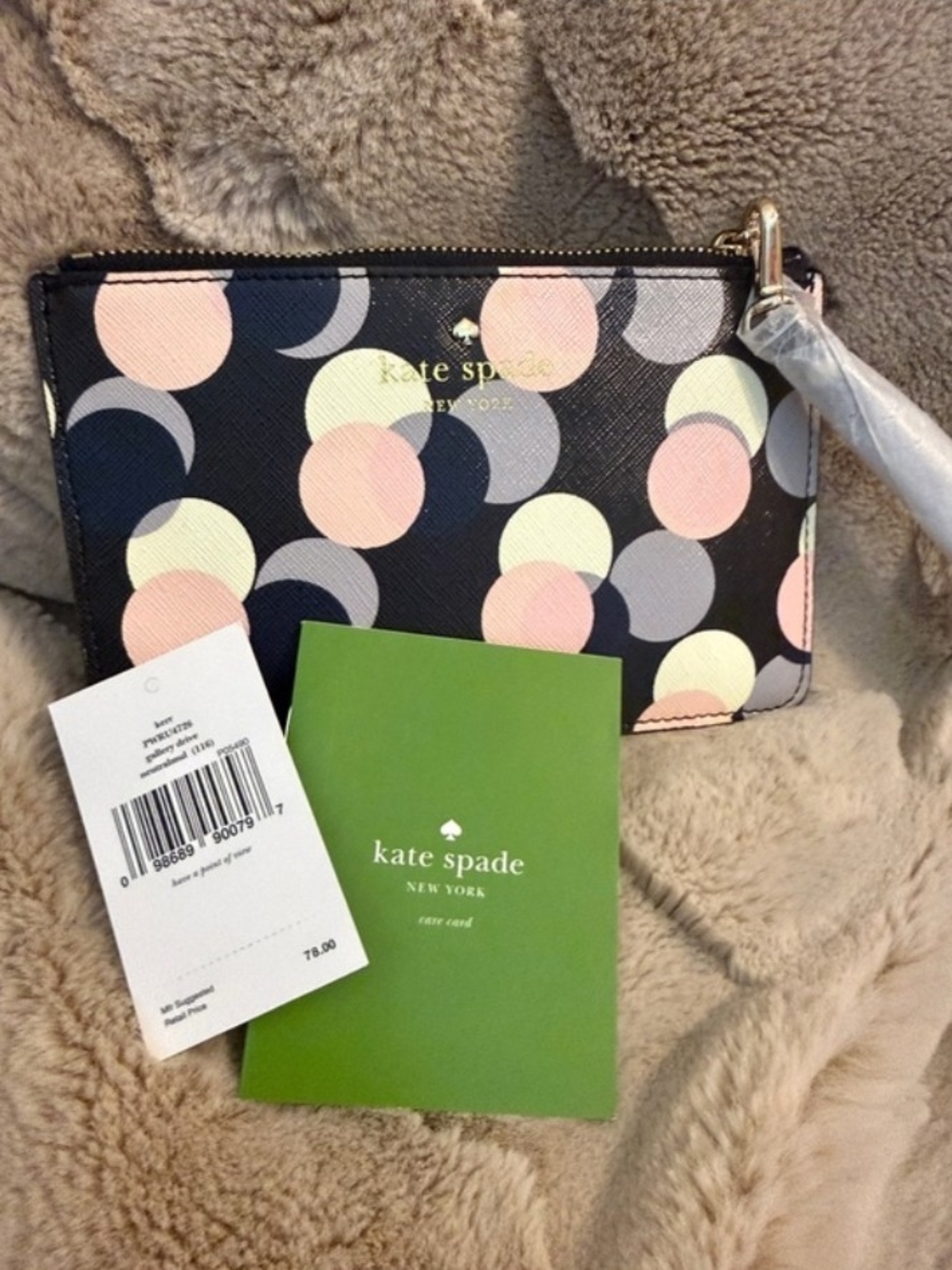 Kate Spade Black Multi Circle Print Wristlet